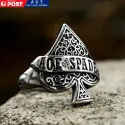 Domineering Ace Spade Vintage Retro Poker Winner Stainless Steel Men Ring Gift