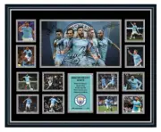 Manchester City 2018 19 Sterling, Aguero, De Bruyne Silva Photo Signed LE Frame