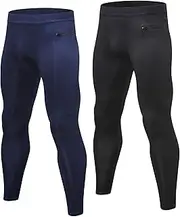 [YUSHOW] 2 Pack Mens Running Leggings Cool Dry Compression Tights for Men Base Layer Bottom Cycling Sports Pants for Workout Athletic Training Gym