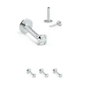 PAIR THIN 20G 3mm CZ THREADLESS PUSH IN STEEL LIP LABRET EAR HELIX RING STUD