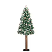 Slim Christmas Tree LEDs & Bauble Set Green 210 cm PVC