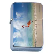 Windproof Refillable Flip Top Oil Lighter Flamingo D1 Pink Tropical Exotic Bird