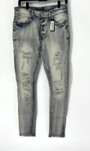 Boohoo man NWT super skinny ripped biker jeans Mens Size 32 Distressed Denim