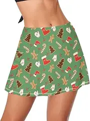 [GuoChe] Women's High Waisted Swim Skirts Cute Christmas Gingerbread Cookies Tree Green Bathing Suit Bottoms for Women Swim