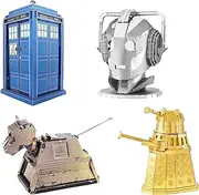 Metal Earth Fascinations 3D Metal Model Kits Dr Who Set of 4 - Tardis - Gold Dalek - Cyberman Head - Rusty K-9