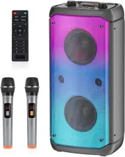 Karaoke Machine with 2 Wireless Microphones, Portable for Adults & Kids, PA Sys