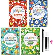 Magic Practice Copybook for Kids - iZiv Calligraphy Set Reusable Tracing Kids Books for Preschoolers Kids Ages 3-6 Letter Writing Drawing Mathematics Hand Lettering (4 Books+5 Handwriting Pens)