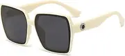 [HMKING] Retro Tr90 Square Frame Polarized Sunglasses for Mens Womens Retro Mirrored Lens Sun glasses for Driving Fishing, White-gray
