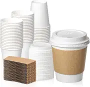 50 Pack 10 Oz Disposable Coffee Cups with Lids, Sleeves, Leak-Proof to Go Coffee