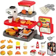 71pcs Pretend Play Fast Food Toys - Cash Register for Kids, Perfect Mini Toy Food Set for Kitchen, Play Food for Ages 3-8 Boys and Girls (Red)