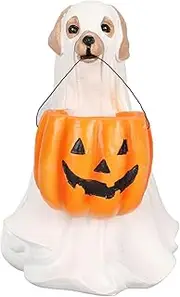 Halloween Ghost Dog Statue, Spooky Ghost Dog Halloween Figurine, Resin Pumpkin Dog Ornament, Cute Spooky Ghost Dog Figurine for Indoor Outdoor