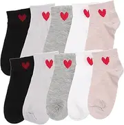 [FOMIYES] 5Pairs Cute Heart Pattern Cotton Socks for Women Breathable Summer Socks Non Slip Casual Liner Socks for Running Hiking Everyday Wear