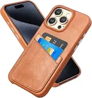 [LUCKYCOIN] Genuine Leather Case for iPhone 14 Pro Max,Premium Genuine Leather Wallet Case with 2 Card Slots, Scratch-Resistant Shockproof Protective Cover Case,6.7" Brown