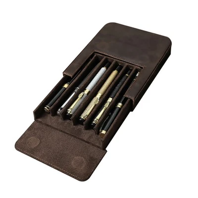 6-Slot Handmade Pure Leather Pen Case Pencil Holder Fountain Pen Organizer Bag u
