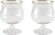 [MANMAOHE] 10oz Wine Glasses set of 2 Vintage Glass Goblet with Stem Clear Gold Rim Drink Glasses Stemmed Drinking Glasses for Wine Beer Whiskey Soda Cocktails Juice