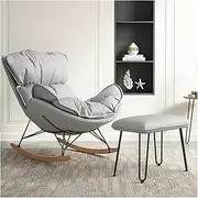 Rocking Chair Nursery Accent Recliner Chair with Ottoman,High Back Nursery Glider Rocker with Solid Wood Leg,Modern Upholstery Fabric Armchair for Nursery (Color : Gray-1)