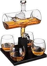 Fishing Whiskey Decanter Dispenser and 4 Liquor Glasses - Swordfish/Sailfish Decanter & Glass Set - Fishing Gifts for Men - Bourbon & Scotch Decanter for Alcohol - Fisherman