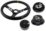 NRG 350 3" DP Steering Wheel Leather BK St YW 130H Hub Gen2.5 BK Release Lock LB (for: Honda)