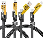 2Pack 4 in 1 Fast Charging Cable, Transferring Data, 6.65 Ft, Braided Cable 65W, USB C USB A and IP, Multiple Charging Cable for Phone/Pad/More