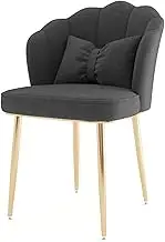 Modern Armless Side Chair with Curved High Back and Padded Seat for Living Room Bedroom Makeup Vanity or Reading Black Chair with Gold Legs
