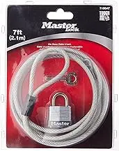 Master Lock 715DAT Braided Steel Car Cover Cable with Laminated Steel Padlock, 7 ft Cable and 1-1/8 in. Wide Lock
