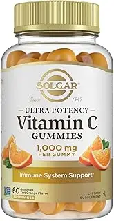 Solgar Vitamin C Gummies for Adults 1,000mg Ultra Potency Vitamin C Immune System Support for Women & Men - Tasty Tart Orange Flavor, Vegan & Gluten Free Gummy, 2 Month Supply, 60 Servings, 2g Sugar