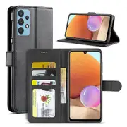 For Samsung Galaxy A32 4G Case SupRShield Wallet Card Leather Flip Magnetic Stand Phone Cover (Black)