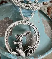 Silver Bunny Rabbit DREAM HOPE TRUST LOVE Necklace. Boho Chic