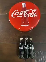 Vintage Coca Cola Collectibles Tin & Mini Glass Filled Bottles