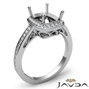 Halo Pave Filigree Cushion Semi Mount Diamond Engagement Platinum 950 Ring 0.5Ct