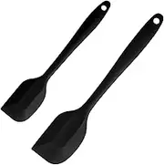 NASHRIO 2 Pcs Heat Resistant Spatulas, Food Grade Silicone Rubber Spatula Set for Baking, Cooking, and Mixing High Heat Resistant, One Small Spatulas and Large Spatulas,Black