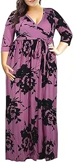 [Nemidor] Women's 3/4 Sleeve Floral Print Plus Size Casual Party Maxi Dress (30, PurplePrint)