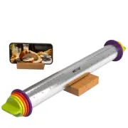 Stainless Steel Rolling Pin with Thickness Rings for Fondant, Pizza, Cookie, ...