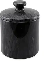 Creative Home Natural Black Marble SPA Collection Cotton Ball Swab Holder Bathroom Storage Jar Container Organizer, 9.7 Diam. x 13.2 H cm, Black