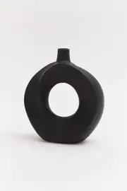 Black Stoneware Round Sculpture Vase - Size ONE, Women's Gift