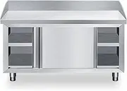 YUGXTH Stainless Steel Work Table Kitchen Prep Table, Heavy Duty Prep Worktable, Single Pass Kitchen Worktop Storage Cabinets, Commercial Workstation with Sliding Doors and Backsplash(100x80x80cm)