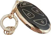 WENHENI for Hyundai Key Fob Cover Key Fob Shell with Bling Keychain Fit for Hyundai Ioniq 6 Grandeur GN7 KONA 2023 2024 Smart Key (A-Black-5b)