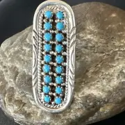 Blue Turquoise Zuni Sterling Silver Petite Point Cluster Ring Size 8.5 18792