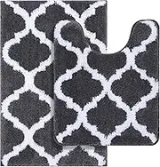 Olanly Bathroom Rugs Set 2 Piece Microfiber Bath Shower Mat and U-Shaped Toilet Rug, Machine Wash Dry, Non Slip Absorbent Shaggy Bath Rug for Tub, Shower and Bath Room (20" x 32"+20" x 24", Dark Grey)
