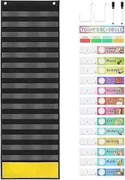 Classroom Schedule | 15+1 Daily Schedule Pocket Chart with Dry- Pens,Schedule Pocket Chart, Scheduling Pocket Chart, Educational Charts for Classroom Office Home Preschool Activity Helves