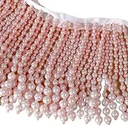 Fringe Trim，Curtain Tassels， Beaded Pendant Ribbon Lace Hanging Pearl Beads Tassel Fringe Wedding Dress Clothing Decoration DIY Curtain Sewing Trim(Pink,2 Yards)
