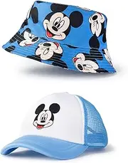 [Disney] Mickey Mouse Blue Bucket Hat & Cap | Two-Pack Boys’ Hats | Breathable Mesh & Classic Bucket Hat