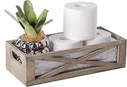 [Venalys] Wooden Toilet Tank Basket, Rustic Bathroom Decor Box, Farmhouse Toilet Paper Organizer Holder, Decorative Bathroom Storage Basket, Barn Door (Gray)