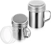 Pack of 2 Icing Sugar shakers, Cocoa shakers for Cappuccino, Stainless Steel Icing Sugar Powder Shaker, Spice Shaker, dusting Sugar Shaker with lid and fine Strainer, Flour Shaker, Coffee Flour Sieve