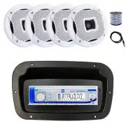 Dual Marine Receiver,Spa Bezel,Adapter, Antenna,Wire, 4x 6.5" 450W White Speaker