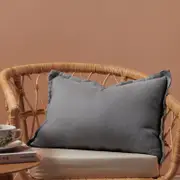 Natural Home ARDENNE Washed French Linen Rectangular Cushion with Oxford Edge Birch Grey 40x60cm