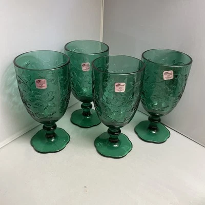 Princess House Fantasia Set of 4 Emerald Green Ice Tea Glass Goblet 16 oz