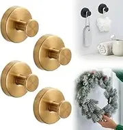 2025 New Suction Cup Hooks for Wreaths on Glass, No Drill Shower Hanging Towels, Wreath Hanger Holder for Glass Window Door Bathroom Mirrors (4, Gold)