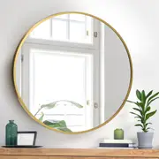 Oikiture Wall Mirrors 80cm Gold Round Makeup Mirror Vanity Home Decorative
