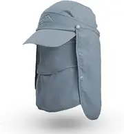 [Generic] Daseeme Sun Cap with Removable Face Neck Cover Flap Quick Dry Breathable Fishing Hat Summer Outdoor Sun Protection Wide Brim Fishing Cap for Man and Women
